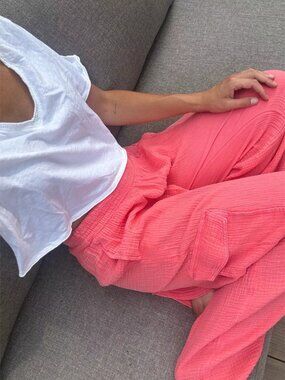 aerie Coral Pink Wide-Leg Lounge Pants